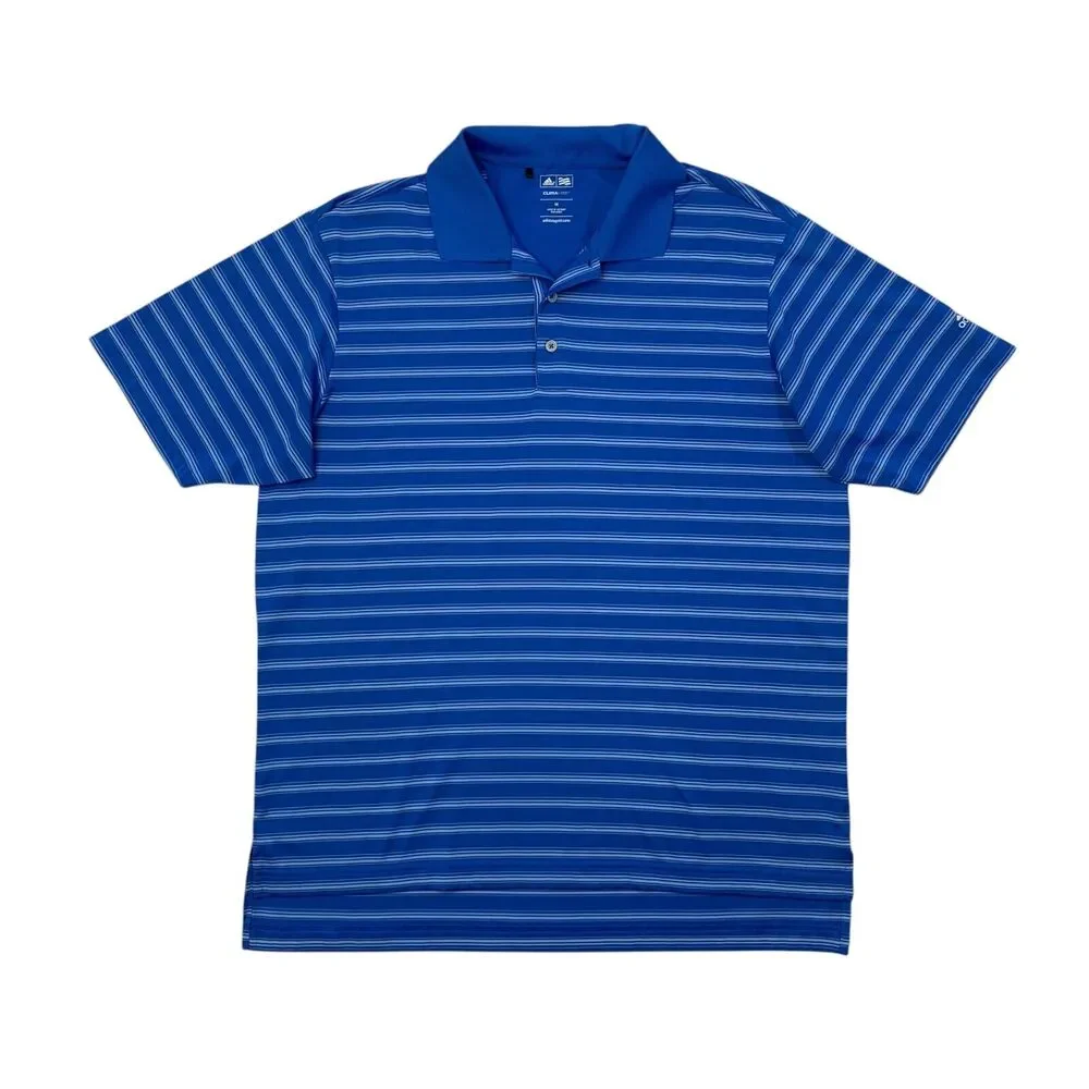 Adidas Polo Shirt Mens M Medium Harbor Cloud ClimaLite Striped Golf Performance